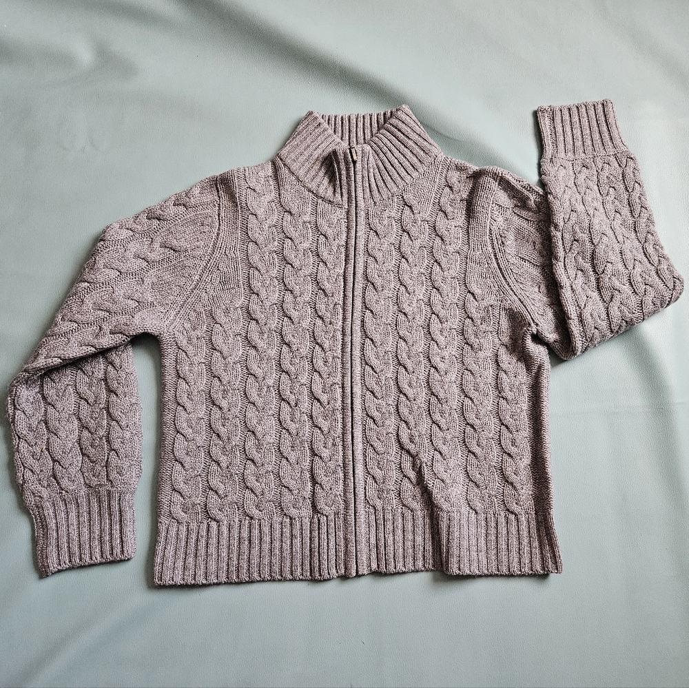 Forte Cashmere Womens Cable Zip Mock Wool & Cashmere-Blend Cardigan, Grey - Picture 8 of 11